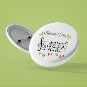 Musical Notes Holly Christmas Song Button
