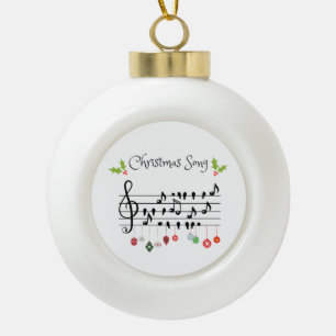 Musical Notes Holly Christmas Song Ceramic Ball Christmas Ornament