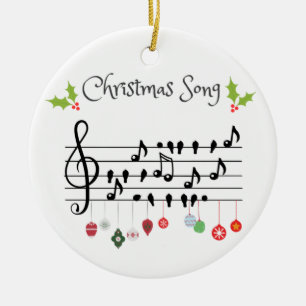Musical Notes Holly Christmas Song Ceramic Ornament