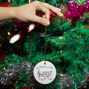 Musical Notes Holly Christmas Song Ceramic Ornament