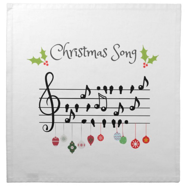 Musical Notes Holly Christmas Song Cloth Napkin (Front)
