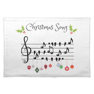 Musical Notes Holly Christmas Song Cloth Placemat