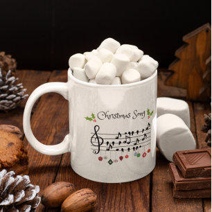 Musical Notes Holly Christmas Song Coffee Mug