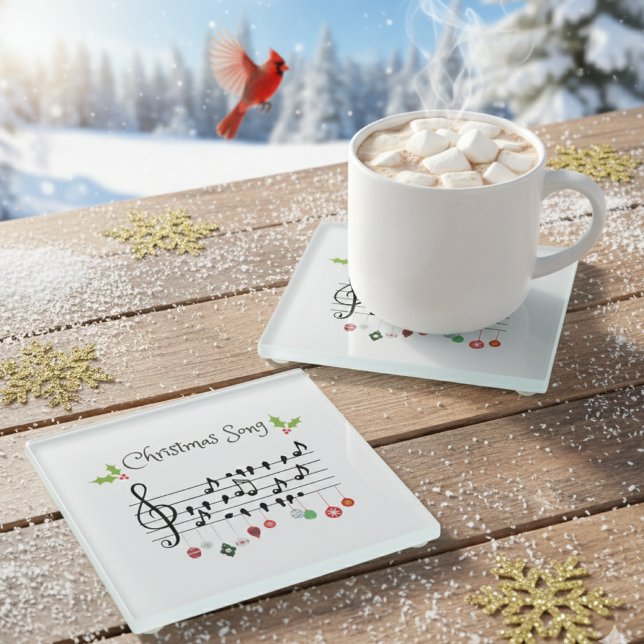 Musical Notes Holly Christmas Song Glass Coaster (Creator Uploaded)