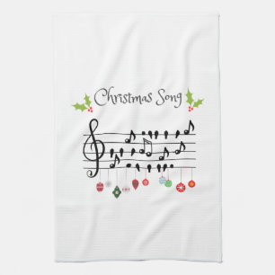 Musical Notes Holly Christmas Song Kitchen Towel