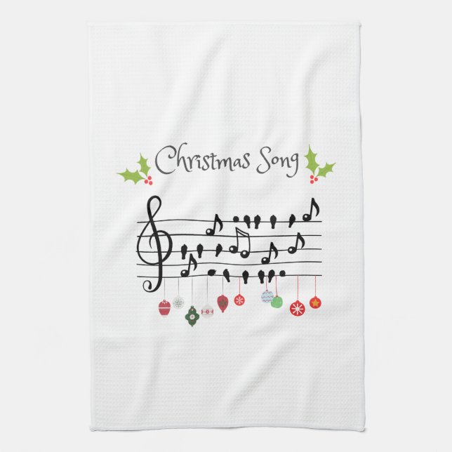 Musical Notes Holly Christmas Song Kitchen Towel (Vertical)