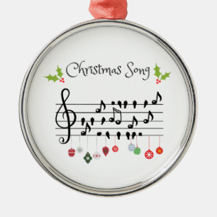 Musical Notes Holly Christmas Song Metal Ornament