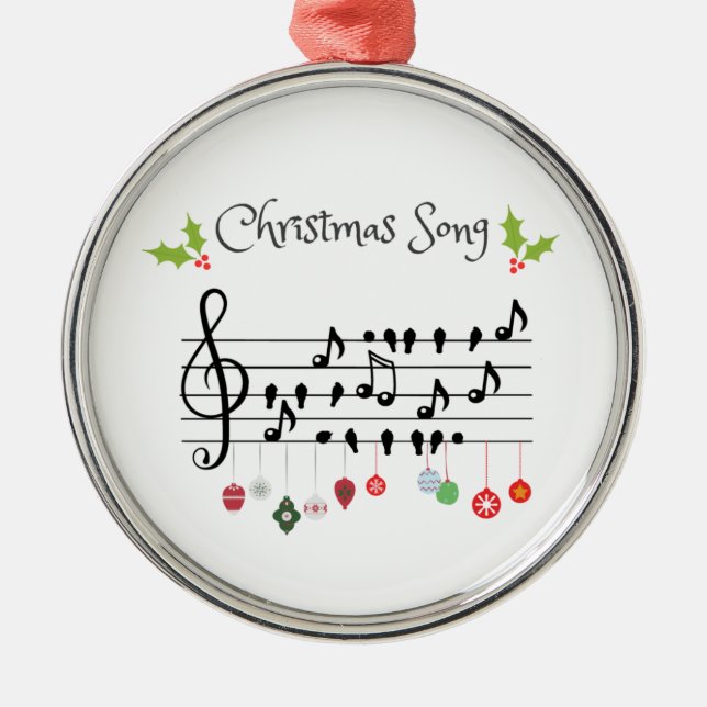 Musical Notes Holly Christmas Song Metal Ornament (Front)