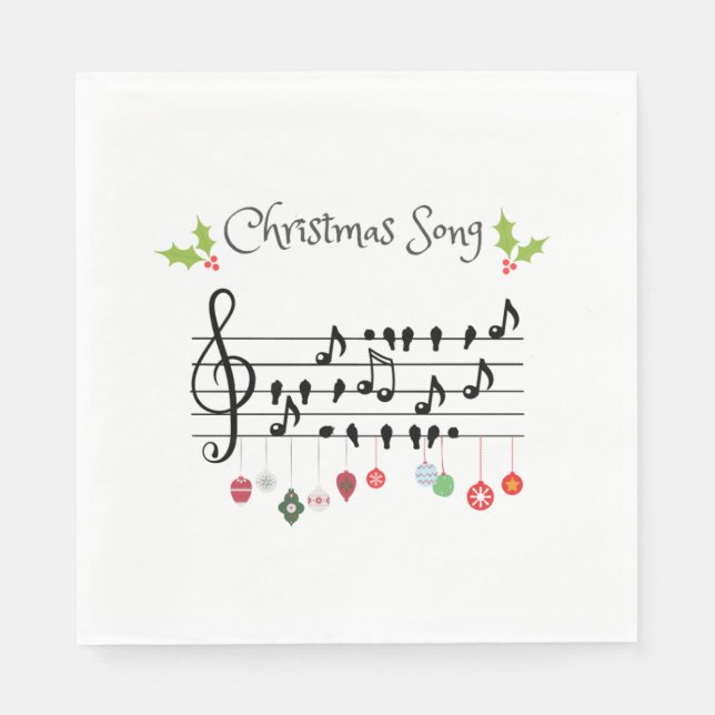 Musical Notes Holly Christmas Song Napkins (Front)