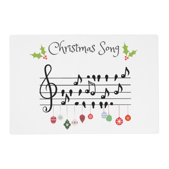 Musical Notes Holly Christmas Song Placemat (Front)