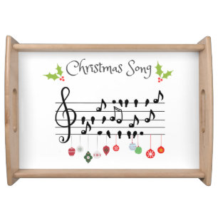 Musical Notes Holly Christmas Song Serving Tray