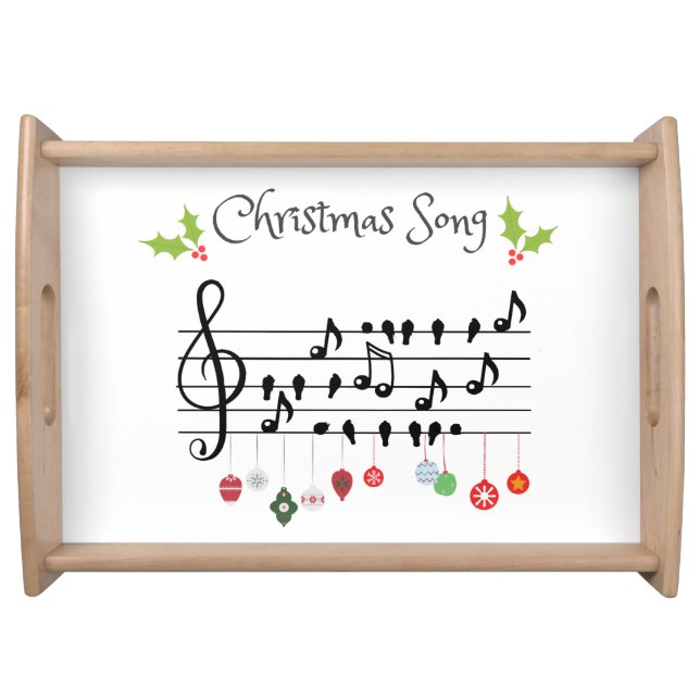 Musical Notes Holly Christmas Song Serving Tray (Front)
