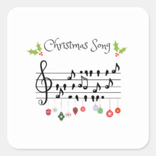Musical Notes Holly Christmas Song Square Sticker