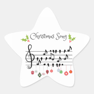 Musical Notes Holly Christmas Song Star Sticker