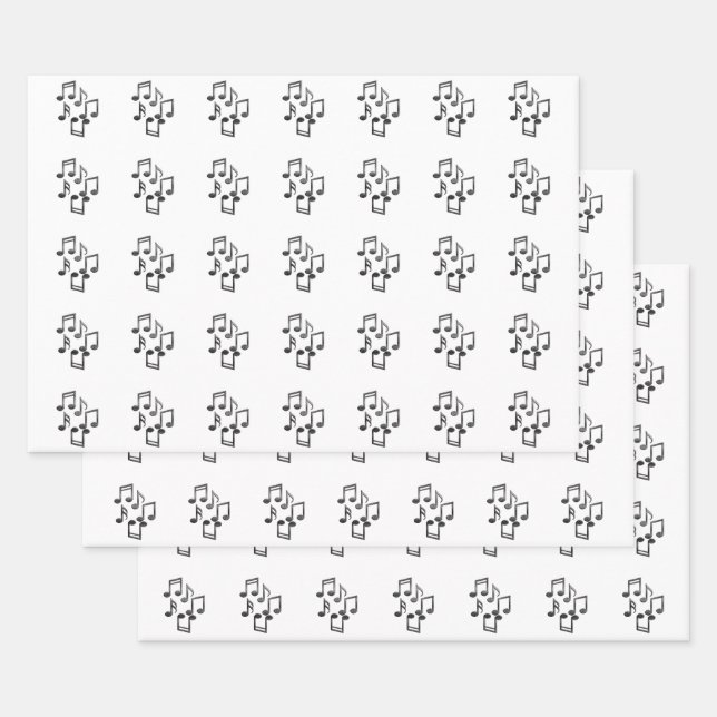 Musical Notes in Black Glitter Wrapping Paper Sheets (Set)