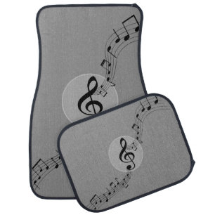 Musical notes in black on silver dust car floor mat