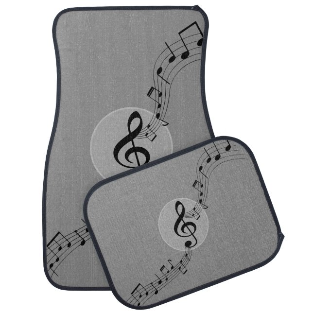 Musical notes in black on silver dust car floor mat (Set)