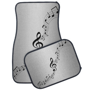 Musical notes in black on silver gray gradient car floor mat