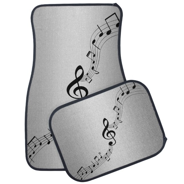 Musical notes in black on silver gray gradient car floor mat (Set)
