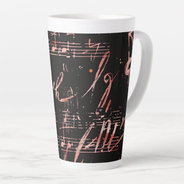 Musical Notes In Rose Gold Large Latte Mug (Right Angle)