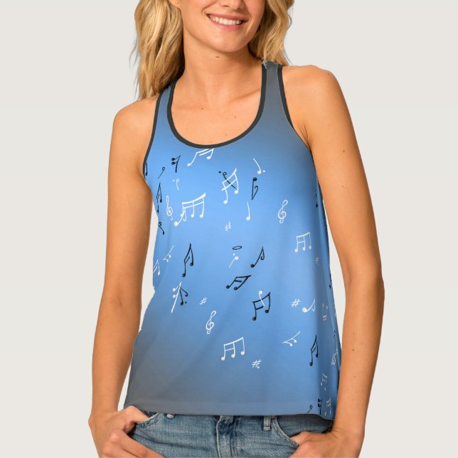 Musical Notes in the Moonlight Blue  Tank Top (Front)