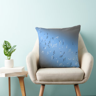 Musical Notes in the Moonlight Blue Throw Pillow