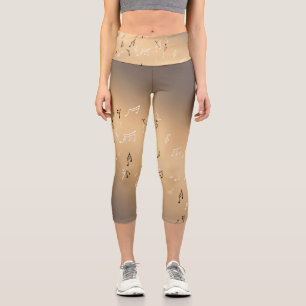 Musical Notes in the Moonlight Golden brown Capri Leggings