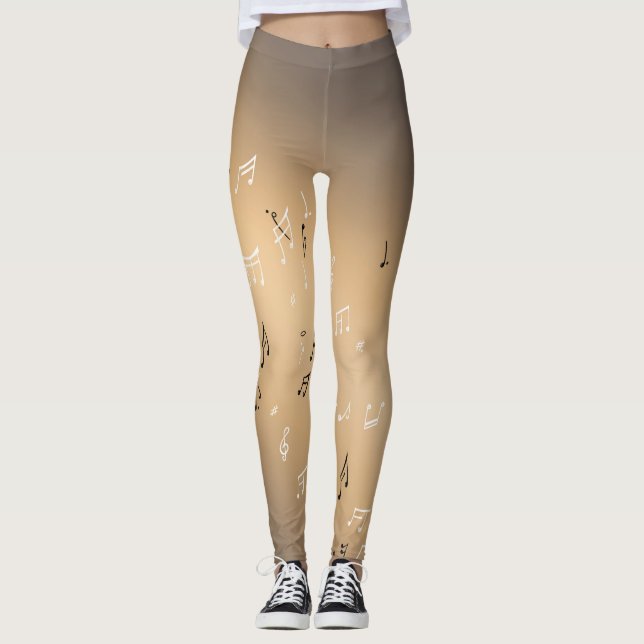 Musical Notes in the Moonlight golden brown  Leggings (Front)