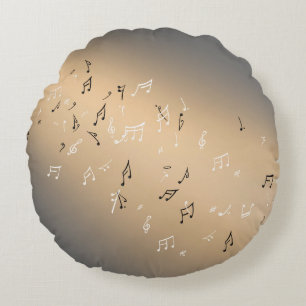 Musical Notes in the Moonlight Golden Brown Round Pillow