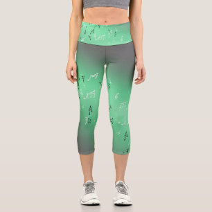 Musical Notes in the Moonlight green Capri Leggings