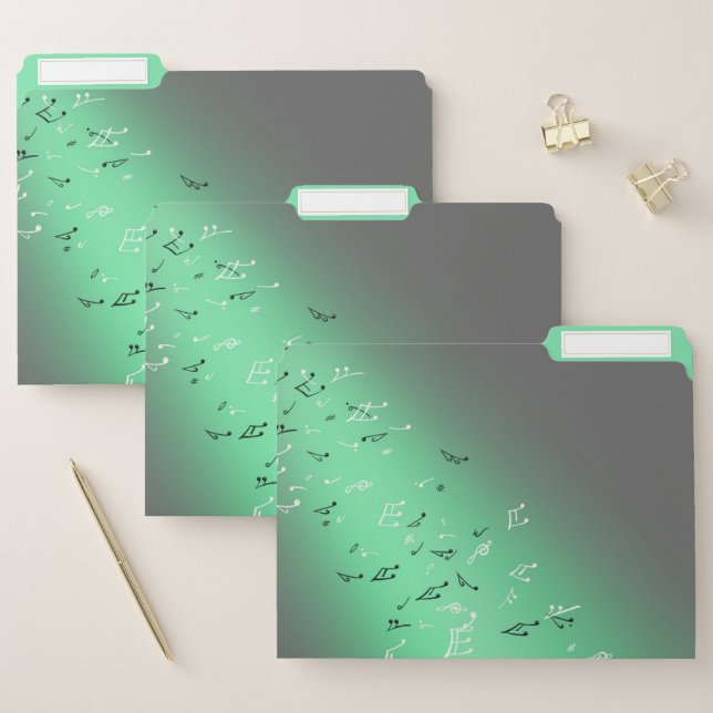 Musical Notes in the Moonlight Green Gray File Folder (Set)