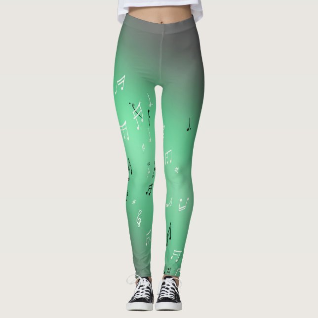 Musical Notes in the Moonlight green  Leggings (Front)