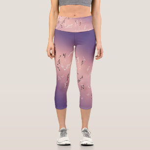 Musical Notes in the Moonlight Lilac pink Capri Leggings