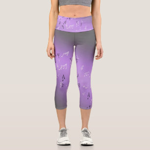 Musical Notes in the Moonlight purple Capri Leggings