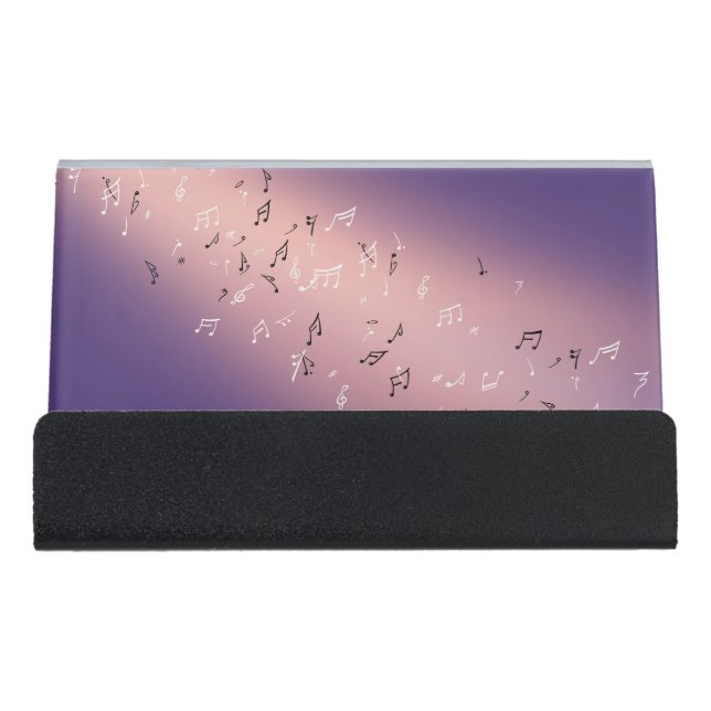 Musical Notes Lavender Moon  Desk Business Card Holder (Front)