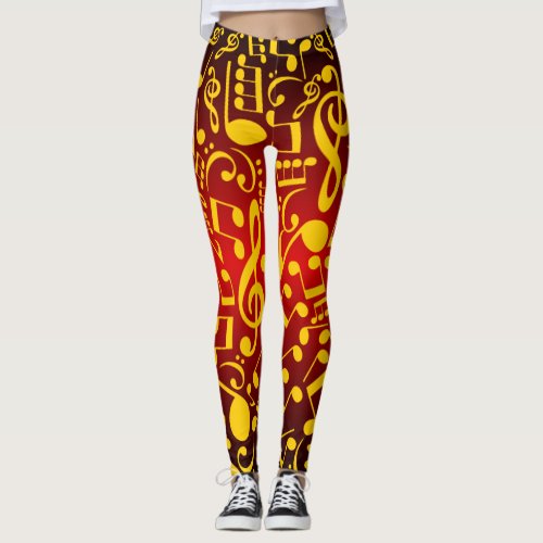 Musical Notes Leggings Red_Gold