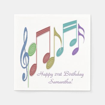 Musical Notes Linear Multicolor Custom Napkins by ArtByApril at Zazzle