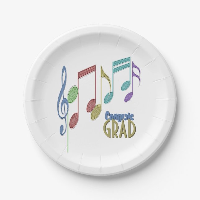 Musical Notes Linear Multicolor GRADUATION Paper Plates (Front)