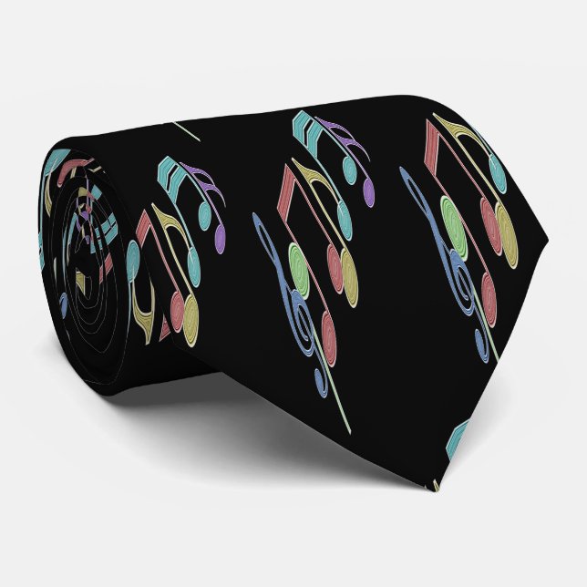 Musical Notes Linear Multicolor Neck Tie (Rolled)