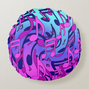 Musical Notes Lively Pink Blue Purple Aqua Pattern Round Pillow