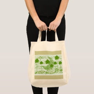 Musical Notes Moon and Green Trees Tote Bag