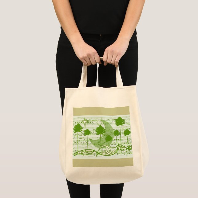 Musical Notes Moon and Green Trees Tote Bag (Front (Product))