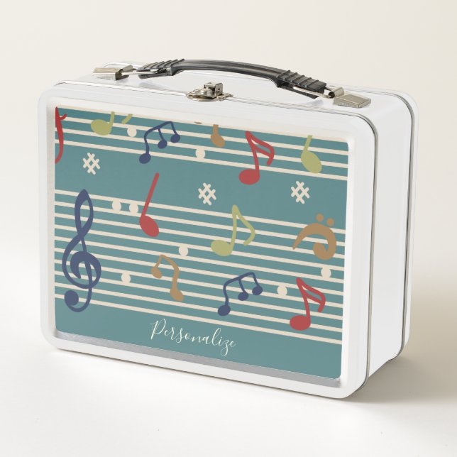 Musical Notes Music Sheet Music Personalized Metal Lunch Box (Front)