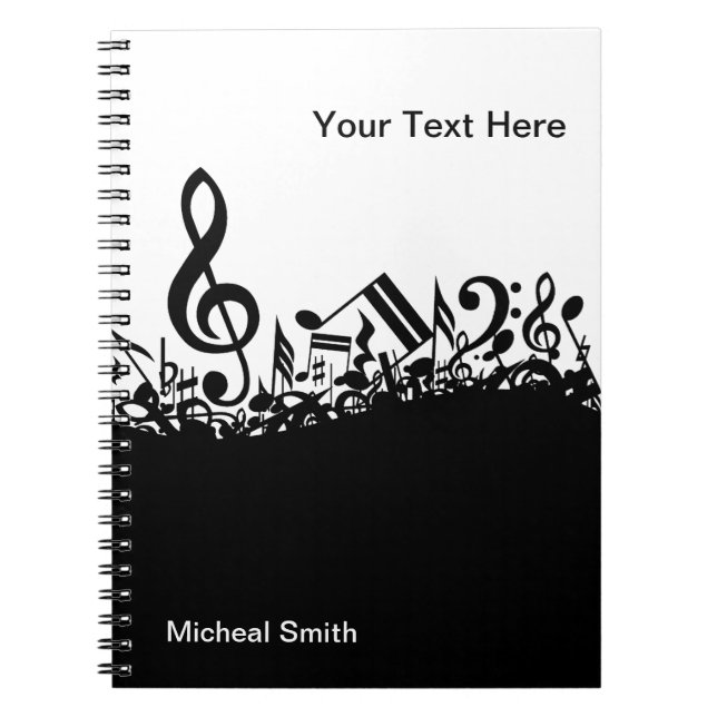Musical Notes Notebook with Custom Name (Front)