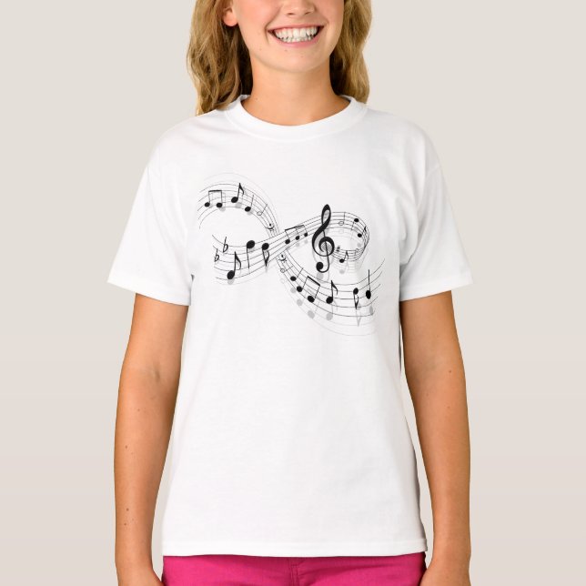 Musical Notes On A Staff Line Girls T-Shirt (Front)