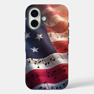 Musical Notes On an American Flag iPhone 16 Case