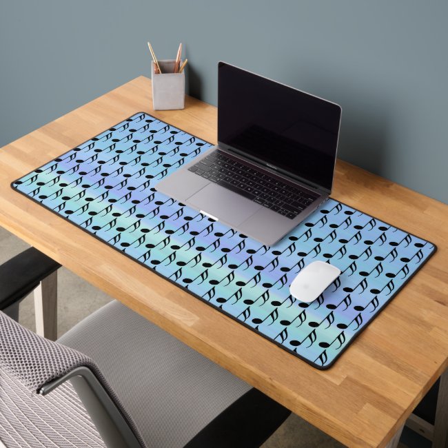 Musical Notes on Green Blue Turquoise Desk Mat