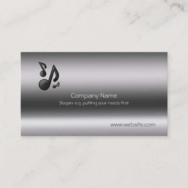Musical Notes on Metallic-look template Business Card (Front)