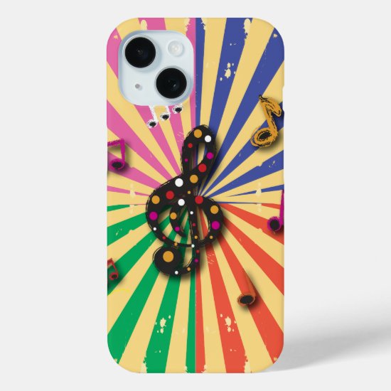 Musical Notes on Sunsplash Background iPhone 15 Case