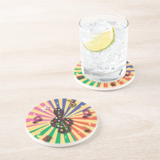 Musical Notes on Sunsplash Background Drink Coaster (Side)